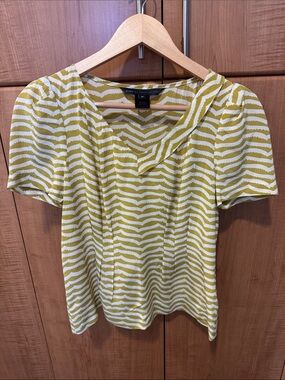Marc Jacobs chartreuse and ivory Wave-Stripe Short Sleeve Top